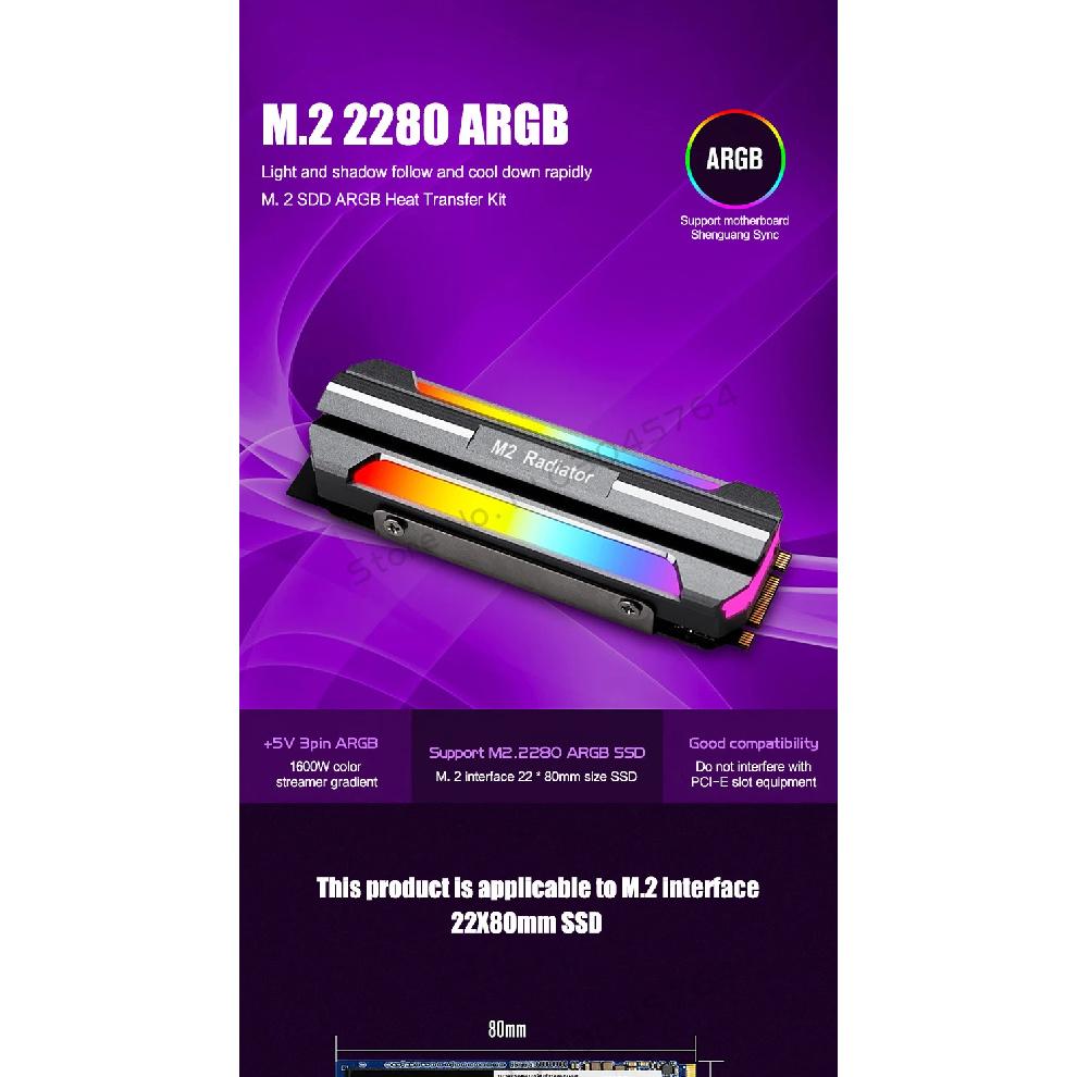 5V-3Pin ARGB AURA Sync Computer 2280 SSD M2 Radiator Aluminum PC RGB M.2 Nvme Cooler Heatsink Solid State Drive Heat Sink Cooler