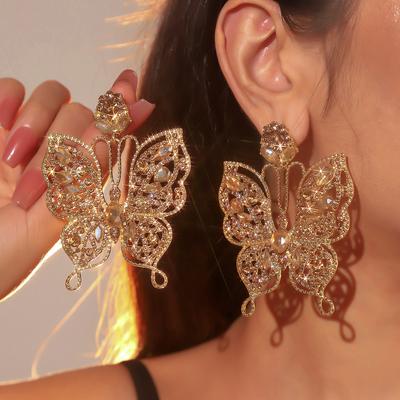 Grenzüberschreitende Lieferung, modische farbige Glas-Strass-Schmetterlingsohrringe, Damen übertriebene Ohrstecker, Ohrringe.