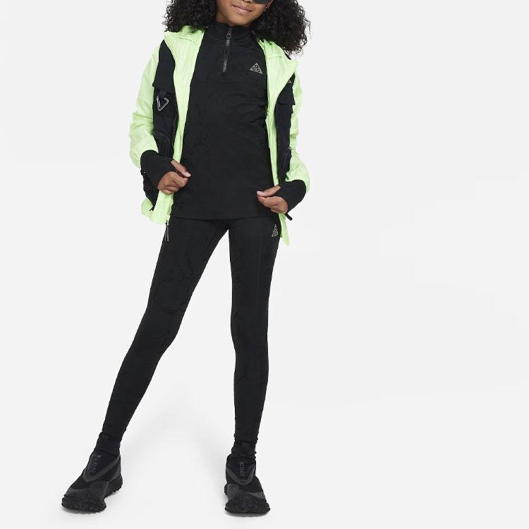Nike ACG Therma-FIT Logo All-Over Print High-Waisted Slim-Fit Knit Sports Pants Kids Bottoms Black FD2868-010
