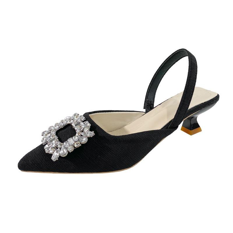 Baotou Sandalen Damen neu Sommer sanft Strass spitz Riemchen hinten dicker Absatz einzelne Schuhe