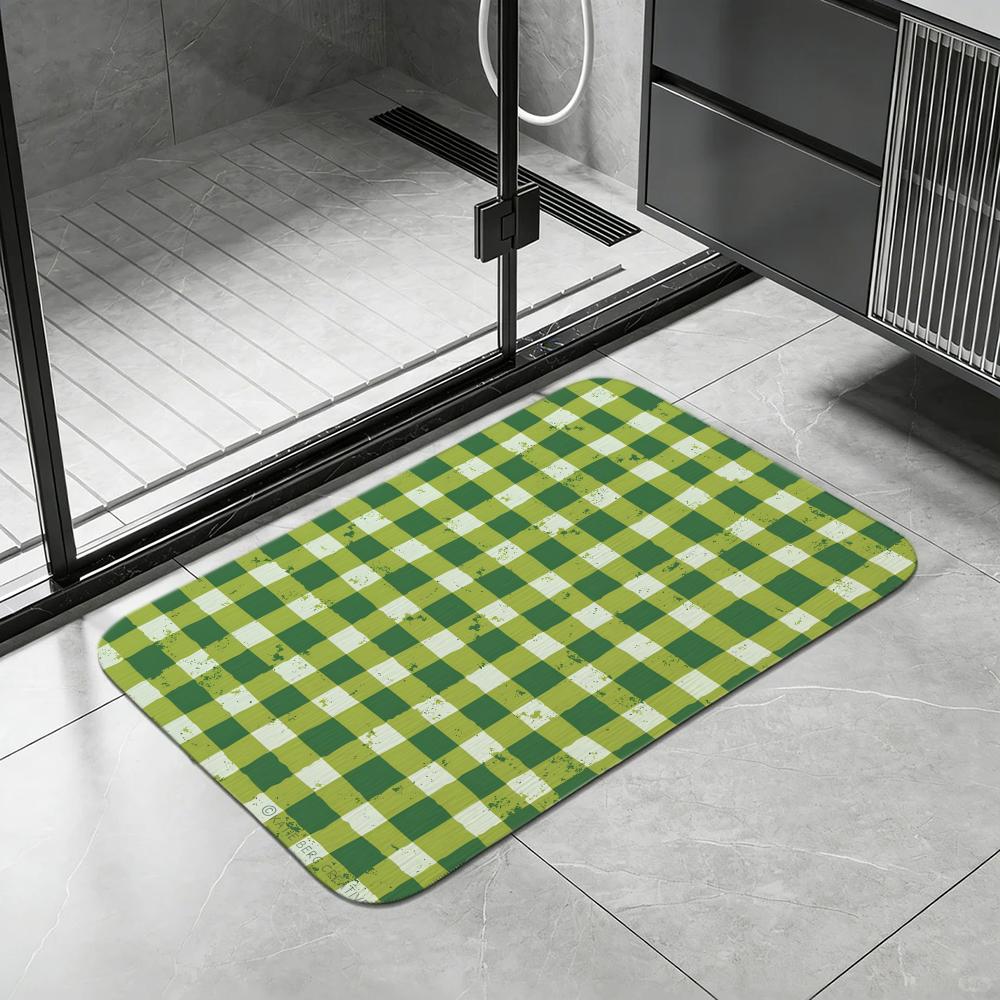 English Gingham P-Pattern Floor Mat Diatomite Bath Mat, Quick Dry, Absorbent, Multi-Scene Mat 40x60cm