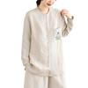 Rain Dew Hemp Embroidered Cotton Linen Long Sleeve Women's Casual Shirt - Chinese Style Artistic Top