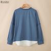 ZANZEA Women Casual Round Neck Solid Color Loose Spring Long Sleeve Tee Tops