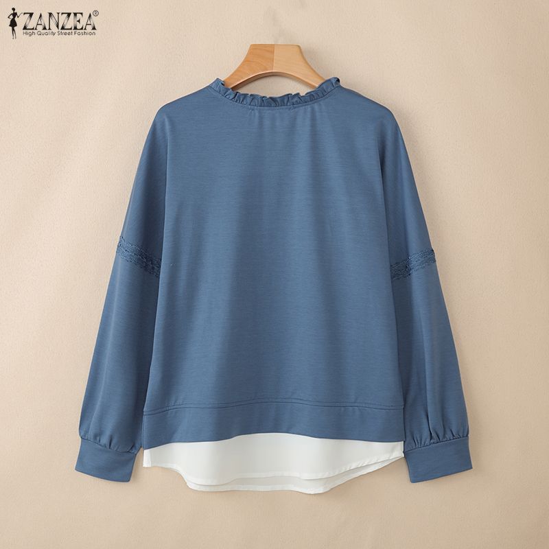 ZANZEA Women Casual Round Neck Solid Color Loose Spring Long Sleeve Tee Tops