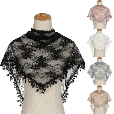 Embroidered Triangle Lace Scarf for Church Shawl Spanish Mantilla Catholic Veil Church Scarf for Women Handkerchief Black White KTB