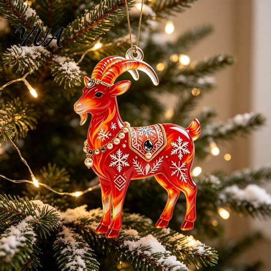 Indoor Party Decorations 2D Acrylic Goat Christmas Tree Pendant, Keychain Bag Charm, Cute Sheep Rearview Hanging Ornaments Mirror Ornament for Holiday