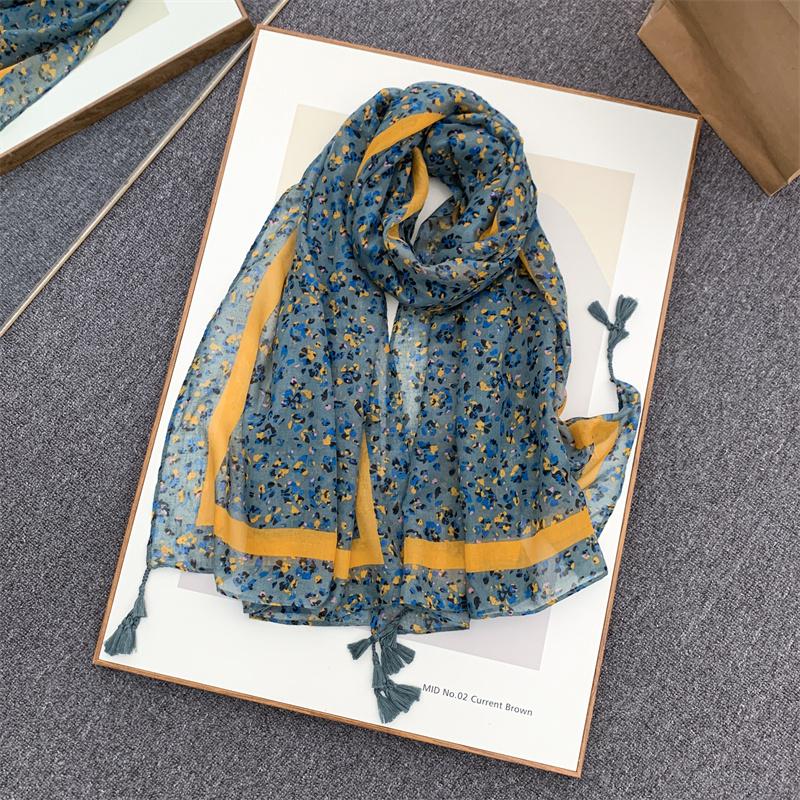 Хлопково-льняной шарф Однотонный Женский Литературная текстура Сложенная длина Весна Осень Зима Платки Тонкие Хворост Этнический