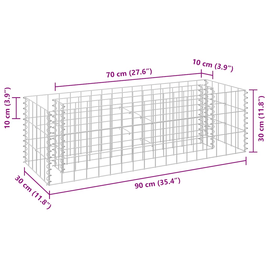 Gabion Raised Planter Galvanized Steel 90 * 30 * 30 Cm