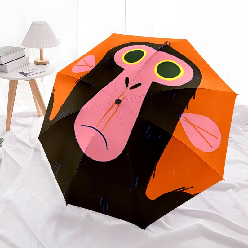 1pc Monkey Face Automatic Folding Umbrella - Compact Travel Umbrella with Auto Open/Close 8-Rib Heavy-Duty Shaft for Women/Men -l011