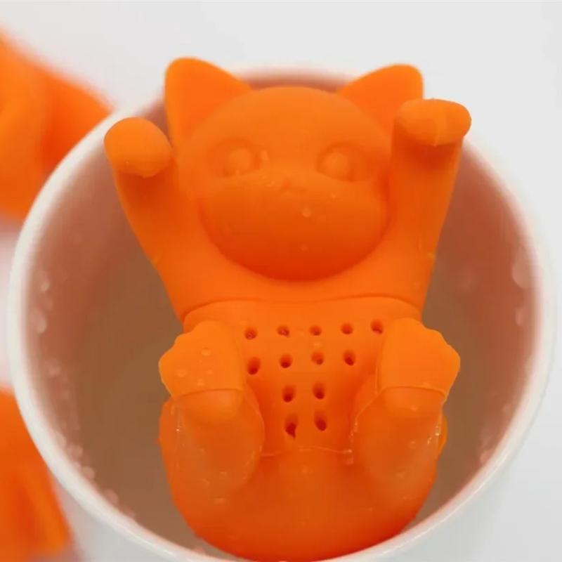 Niedlicher Cartoon Katze Geformter Schwarztee Tee-Infuser Teesieb Lebensmittelqualität Silikon Loseblatt Kräuter Gewürz Brühwerkzeuge