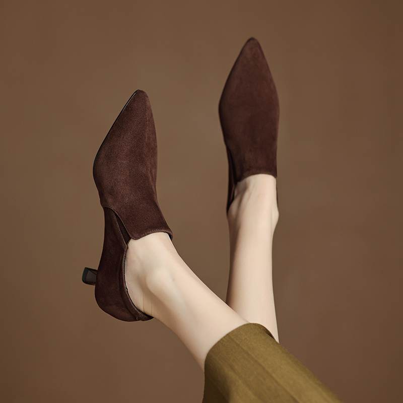 

Krazing Pot Обувь из овчины замши на осень-зиму, туфли-лодочки на среднем каблуке-шпильке, размер 43, размер 42, с острым носком, лаконичного стиля, с глубоким вырезом 36 коричневый