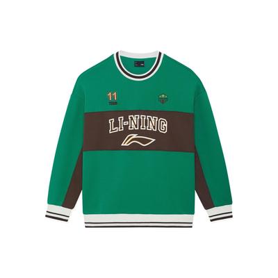 Li Ning Sports Lifestyle Series Logo Embroidered Loose Round Neck Long Sleeve Sweatshirt Women Sweatshirt Green AWDSH70-5