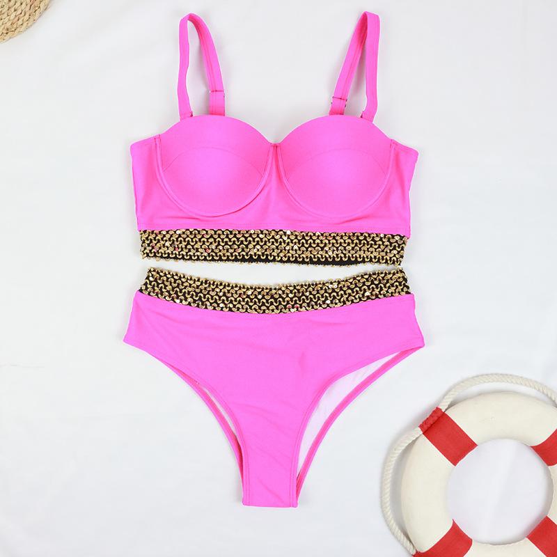 

Жіночий купальник 2025 Купальники Комплекти бікіні з двох частин Жіночий Пуш-ап Літній спортивний одяг Одяг для басейну Пляжний одяг Купальний костюм XL рожевий