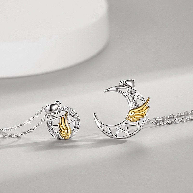 NEW SUN, MOON, Angel Wings, Magnetic Necklace, Simple Fashion, Personality Male and Female Couple Set