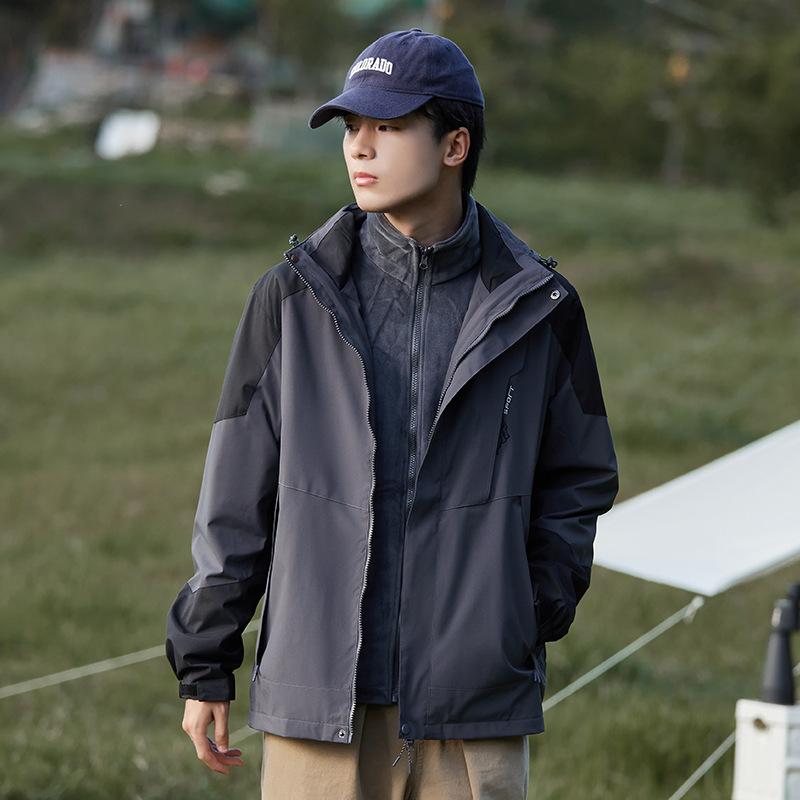 Herren- und Damen-Herbst- und Winterjacken Outdoor Winddicht und Wasserdicht Drei-in-eins Bergsteigerjacke Abnehmbare Kapuzenjacke für Herren