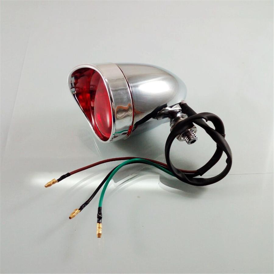 1 Pcs Chrome Red Lens 12V Motorcycle Cafe Racer Brake Stop Light Rear Tail Light