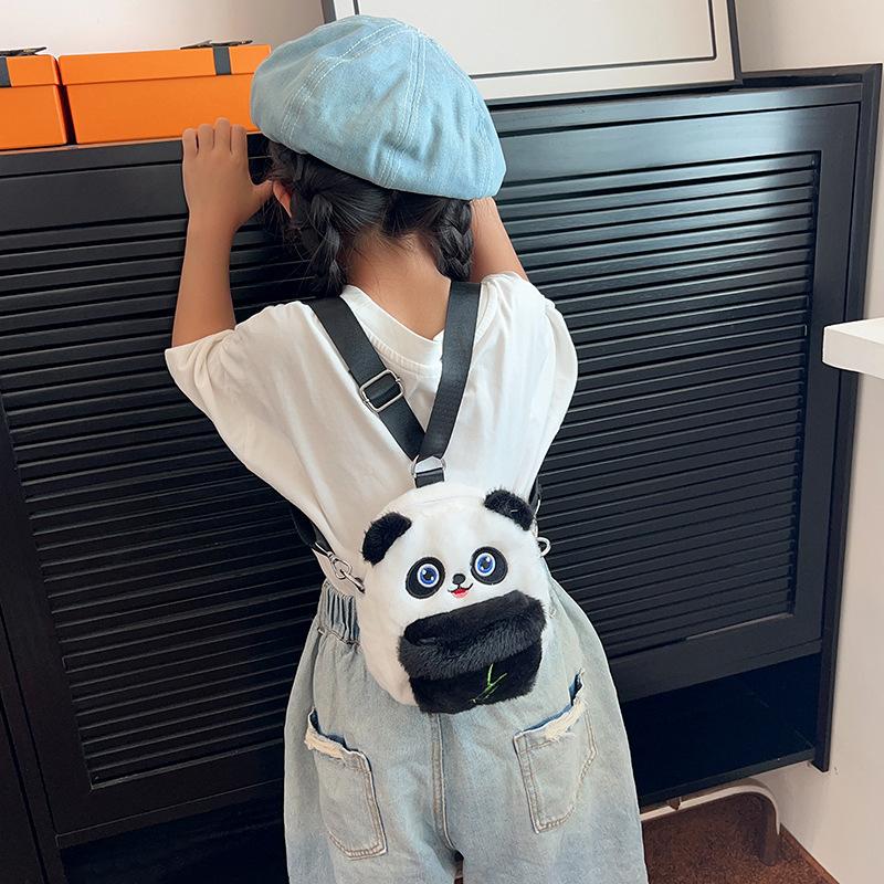 Plush Three-dimensional Panda Doll Bag Cute Children's Mini Backpack Girl Oblique Span Bag Cartoon Creative Bag