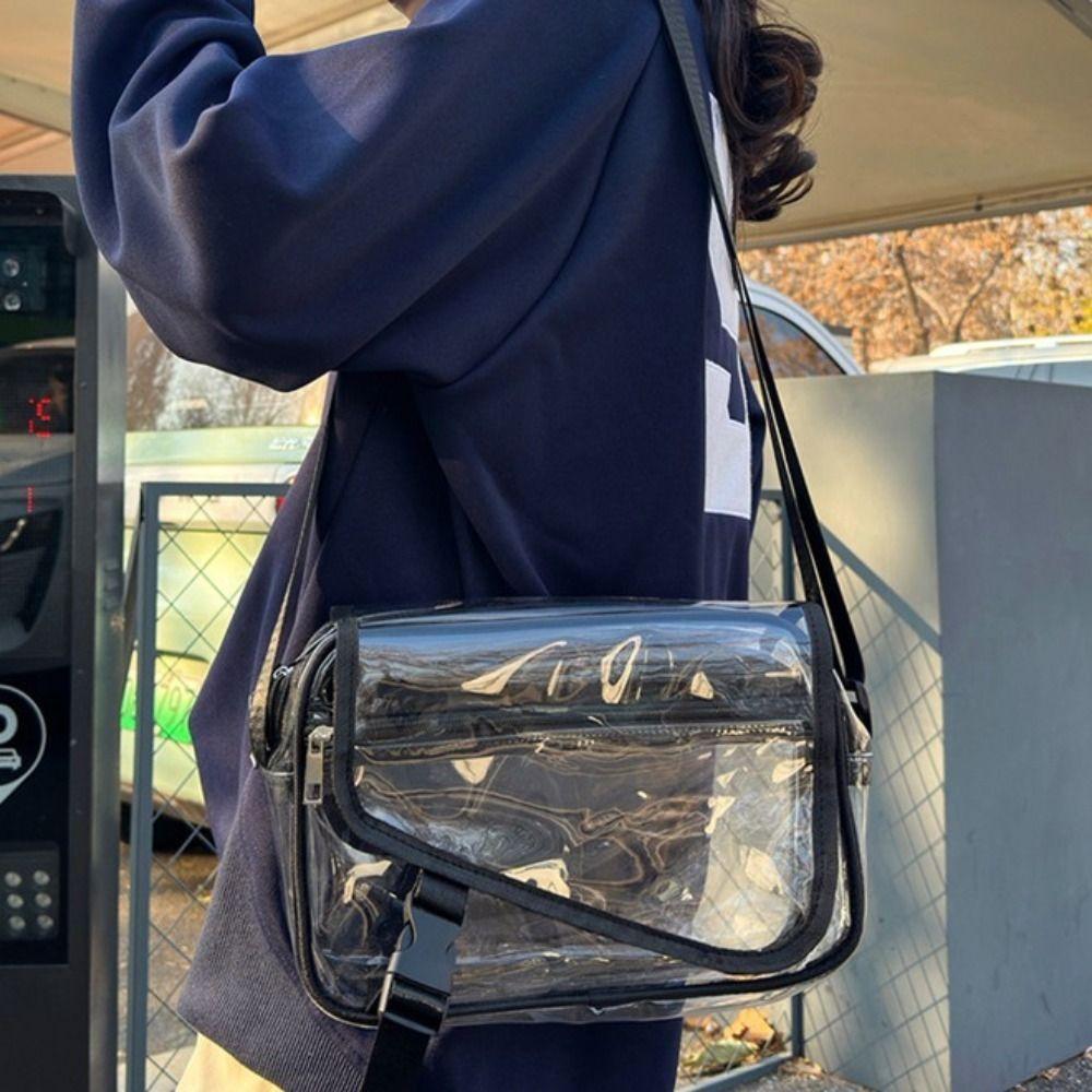 Zipper Shoulder Bag Transparent Tote Handbag Trendy Crossbody Bag  Travel