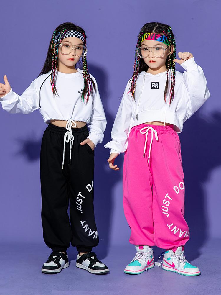 Kids' Hip Hop Dance Outfits: Boys & Girls Spring/Autumn Performance Wear with Crop Tops and Sweatpants