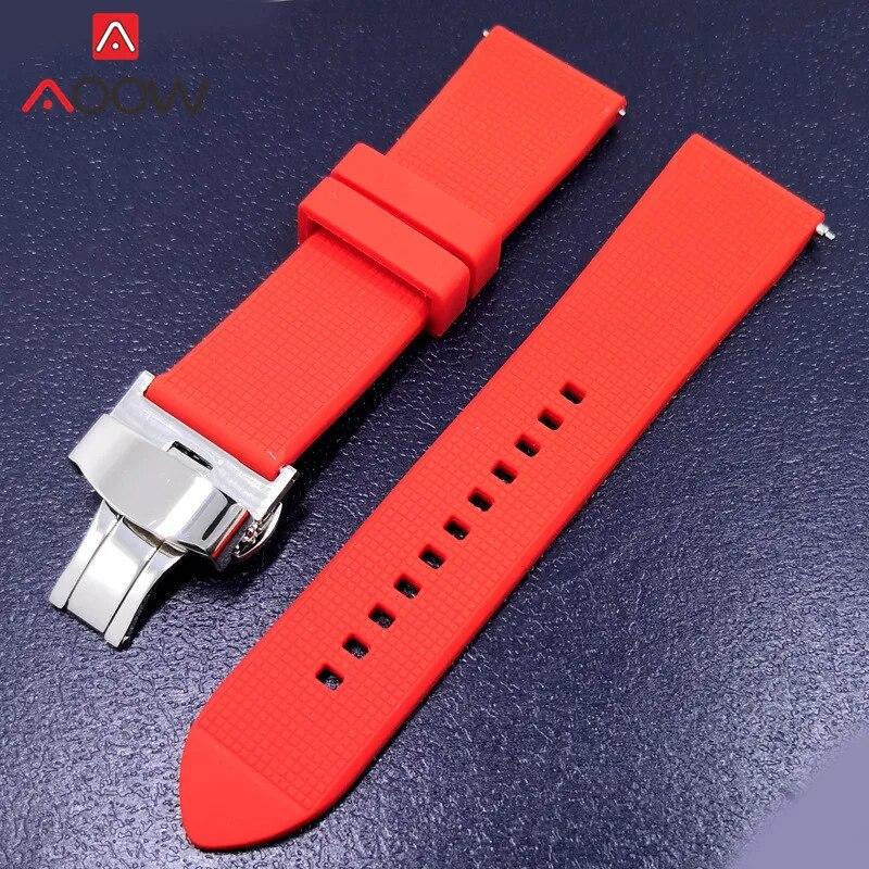 Bracelet de montre en Silicone 18 20mm 22mm 24mm, pour Samsung Galaxy Watch 4 42mm 46mm, caoutchouc à dégagement rapide, boucle papillon