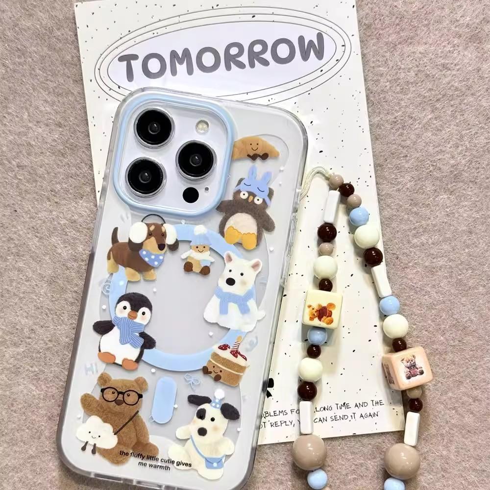 Winter Animal Penguin Shaking Apple 16 Double Layer IPhone 15 Magnetic Bracket 14 Cute 13 Mobile Phone Case