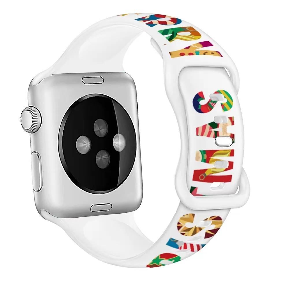 Christmas Silicone Strap For Apple Watch Ultra 49mm 10 9 8 7 45mm 41mm 42mm 46mm Bracelet Wristband iWatch 6 5 4 SE 44mm Correa