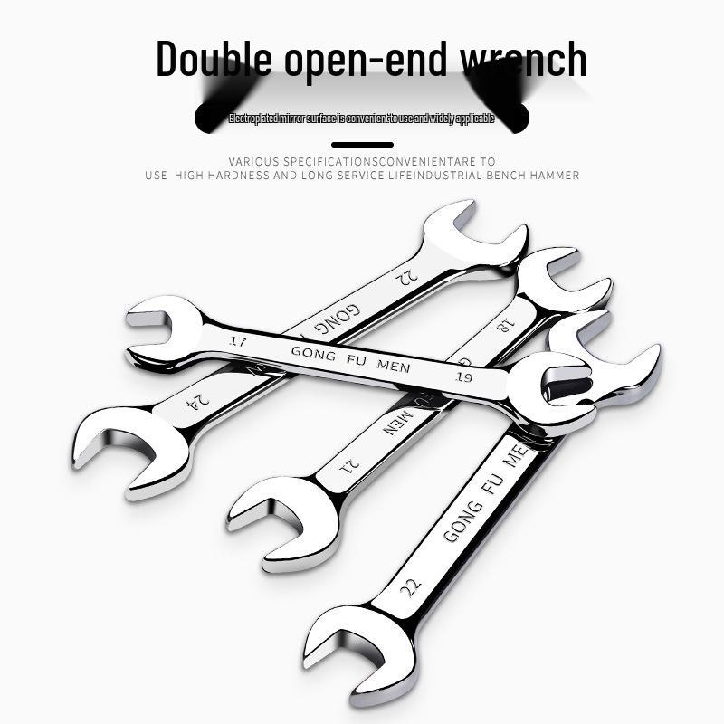 Dual Open-End Wrench Set 12-14-17: Double-Ended Large & Small Spanner Tool.