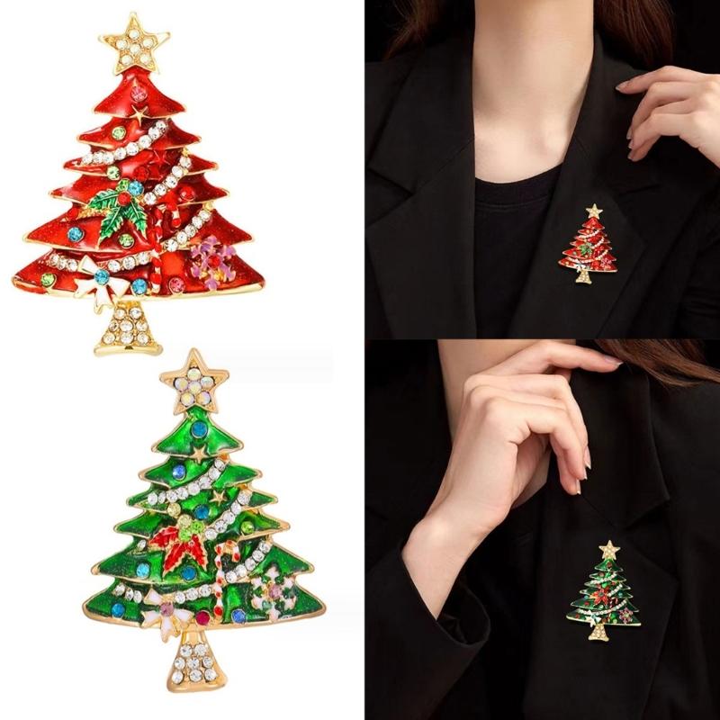 Rhinestones Christmas Crystal Jewelry Gifts Christmas Tree Pins Multi-Colored Christmas Brooch Pins Set for Women & Girl