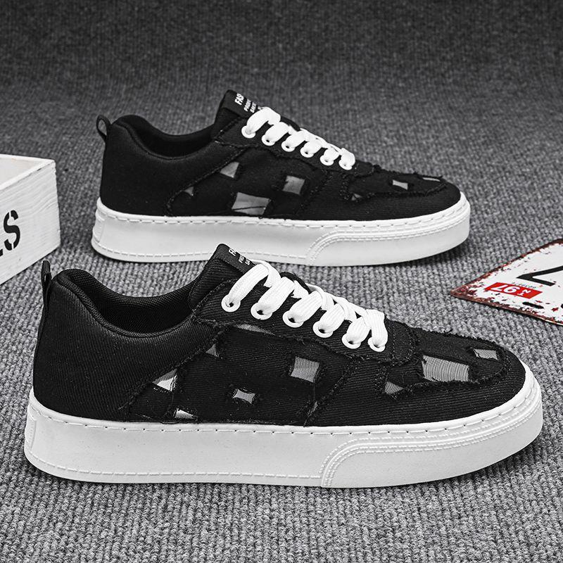 2025 Men's Breathable Canvas Shoes - Summer Fashion, Trendy, Odor-Resistant, Ripped, Wear-Resistant White Skate Sneakers