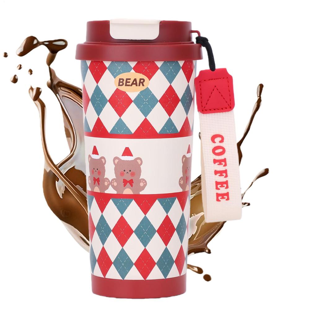 Christmas Stainless Steel Insulated Cup Double-layer Water Mug With Lid And Straw For Office Students Travelers Outdoor