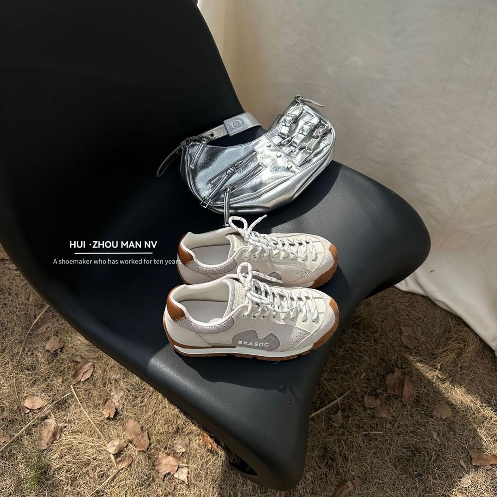 Retro Leather German Training Shoes Women's 2025 New Breathable and Versatile Small Flower Wave Casual Sports Shoes Platform Forrest Gump Shoes Women