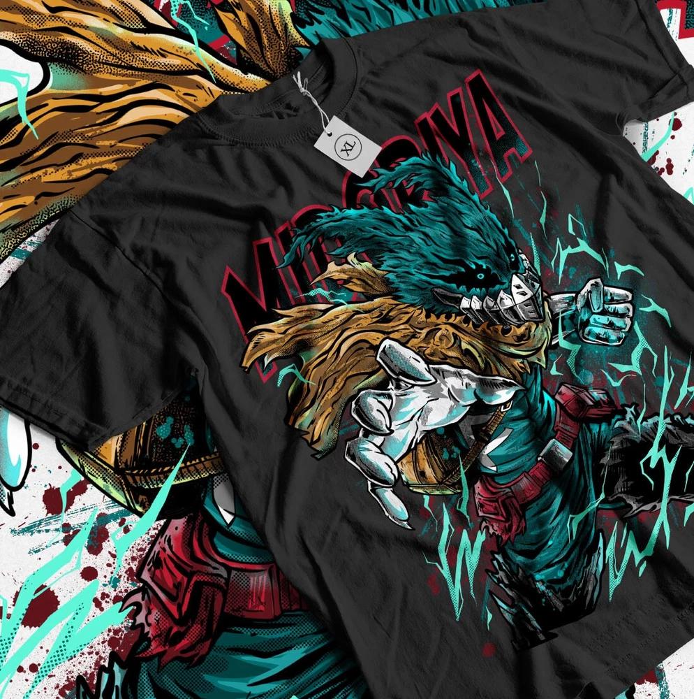 Anime My Hero Academia Deku Green Lightning Graphic Black TShirt Size S4XL S