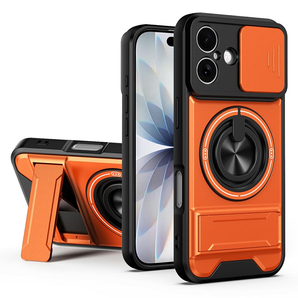 For iPhone 17 Case Compatible with MagSafe Ring Holder Foldable Kickstand TPU PC Phone Cover with Camera Lens Slider