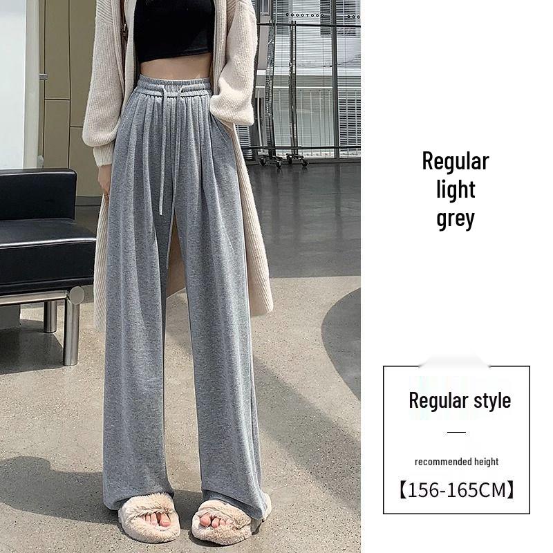 Unisex High-Waisted Thickened Gray Wide-Leg Fleece Pants - Casual Floor-Length Winter Wear