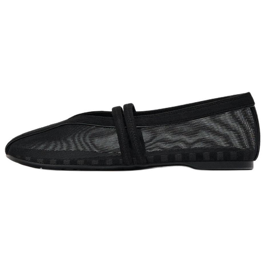 Zara Lightweight Vintage Minimalist Comfortable Double Strap Mesh Round Toe Ballet Flat Casual Shoes Women Flats Black 11532510-38