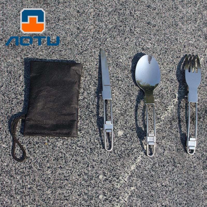 Camping Cutlery, 3 in 1 Folding Knife Fork Spoon Stainless Steel Portable Ultralight 3-Piece Outdoor Picnic Travel Kit