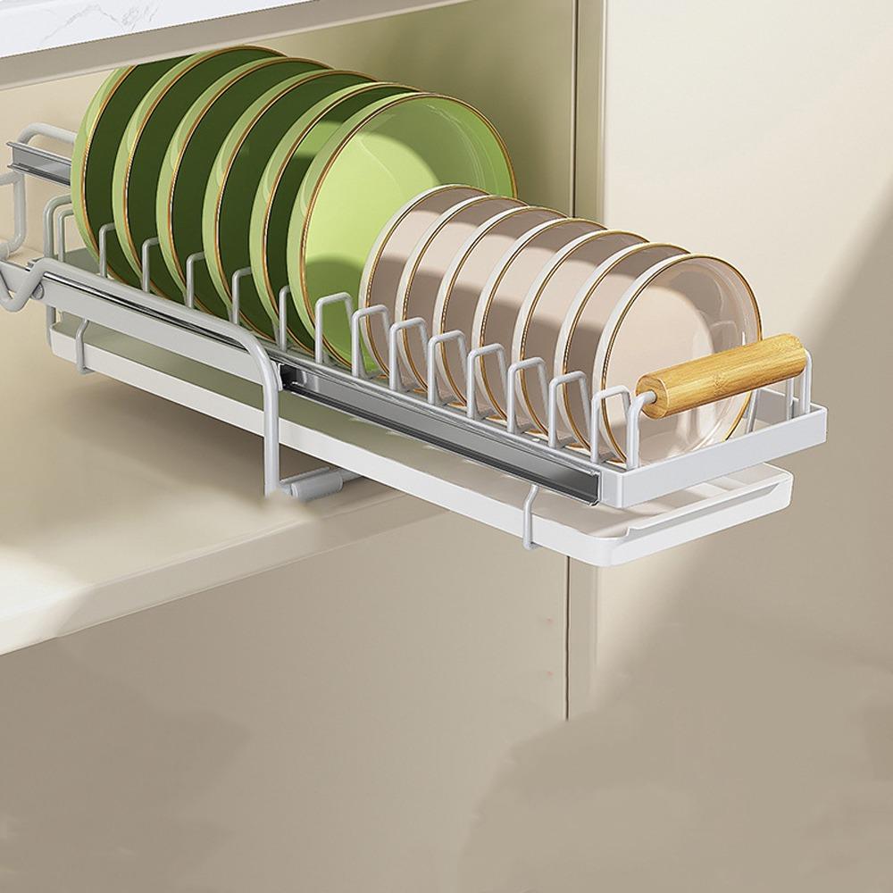 Single Tier Under Sink Rack Wear Resistant Dish Drainer Storage Pull Out Drawer  Kitchen Cabinets White Dish Rack