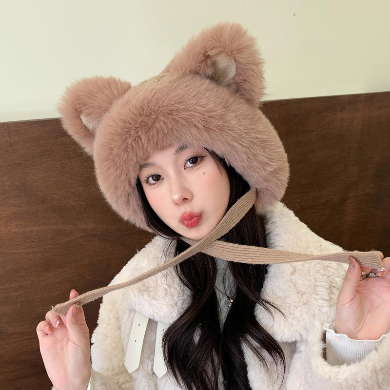 Hat for Women In Winter Cute Plush Teddy Bear Thick Knitted Hat for Warmth