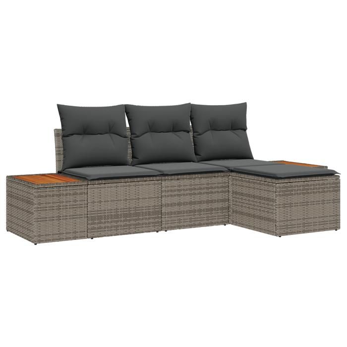 VidaXL Ensemble de Canapé de Jardin 4 Pièces avec Coussins Gris Rattan Poly Acacia 3348060