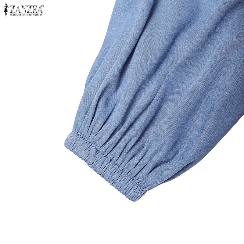 ZANZEA Damen Lässig Rundhals Elegant Locker Langarm Kleid