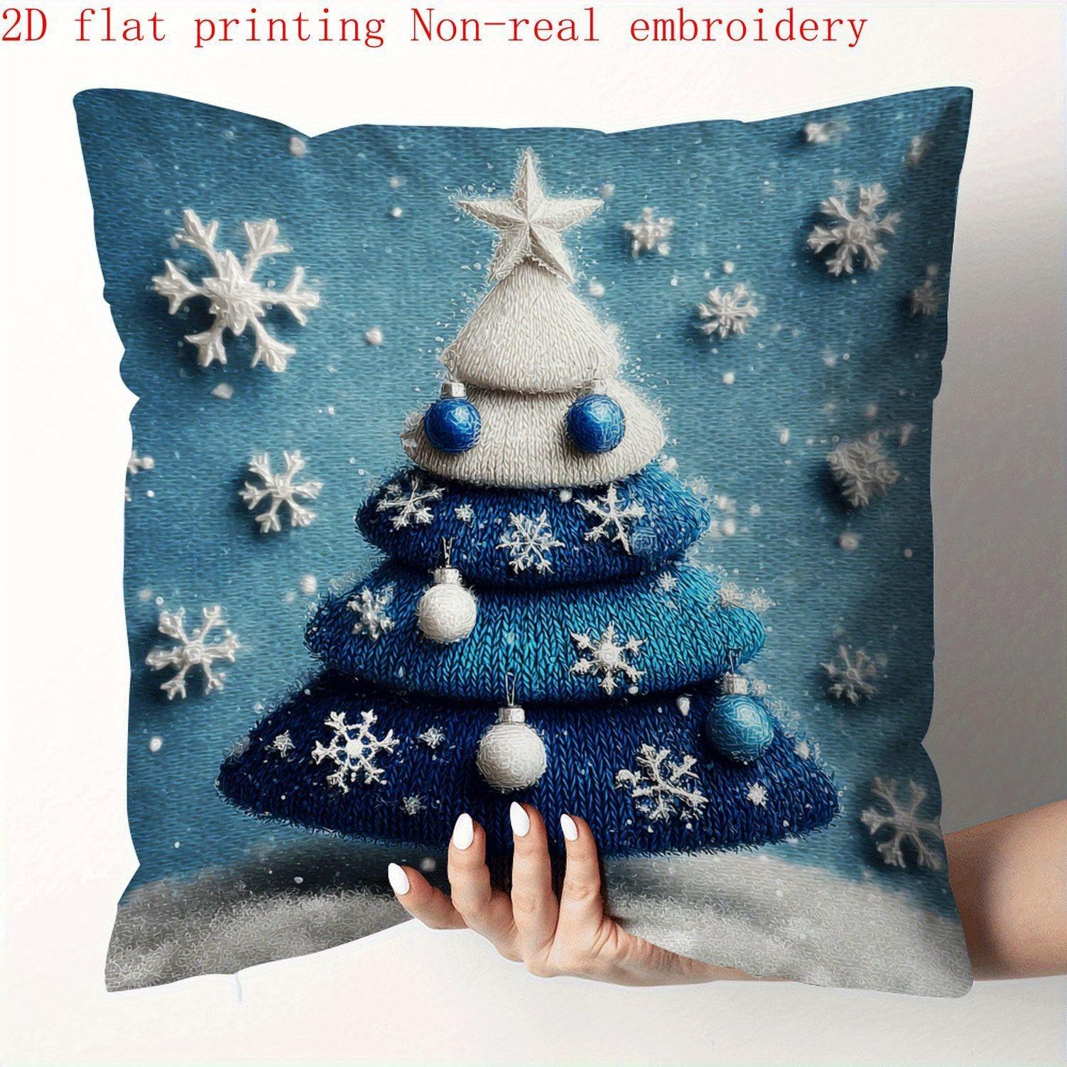 Сине-белый рождественский стиль!Подарки на наволочках, деревья, рождественские снеговики, новогодние домашние украшения 2d плоская печать 16x16Inch