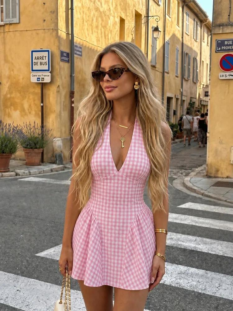 Women s Summer Casual Cute Backless Sleeveless A-Line Short Dress S