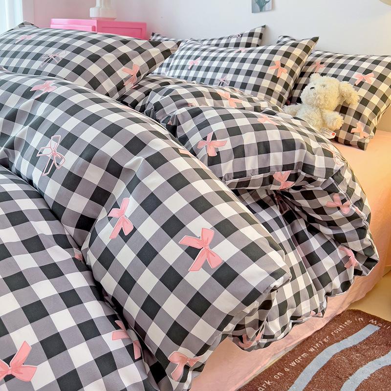 Small Fresh Mattress Quilt Cover Class A Maternal And Infant Grade Cartoon Dormitory Bed Sheet Three-Piece Set Super Soft Washed Cotton 4Pcs Set