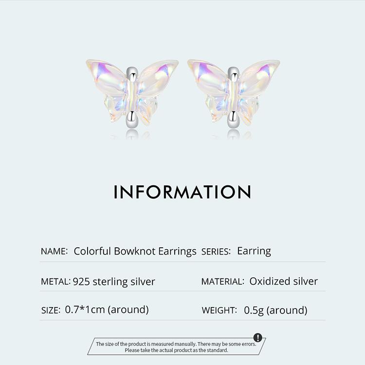 WOSTU Autentiske 925 Sterling Sølv Delikate Fargerike Sløyfe Resin Øredobber for Kvinner Smykkegave