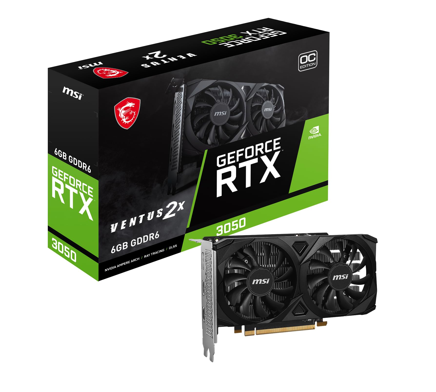 

Ігрова відеокарта MSI GeForce RTX 3050 VENTUS 2X E 6G OC 6GB GDDR6 1492 MHz PCI Express Gen 4 1x HDMI - 96-bit DP(v1.4a) 2.1 (Підтримка 4K)