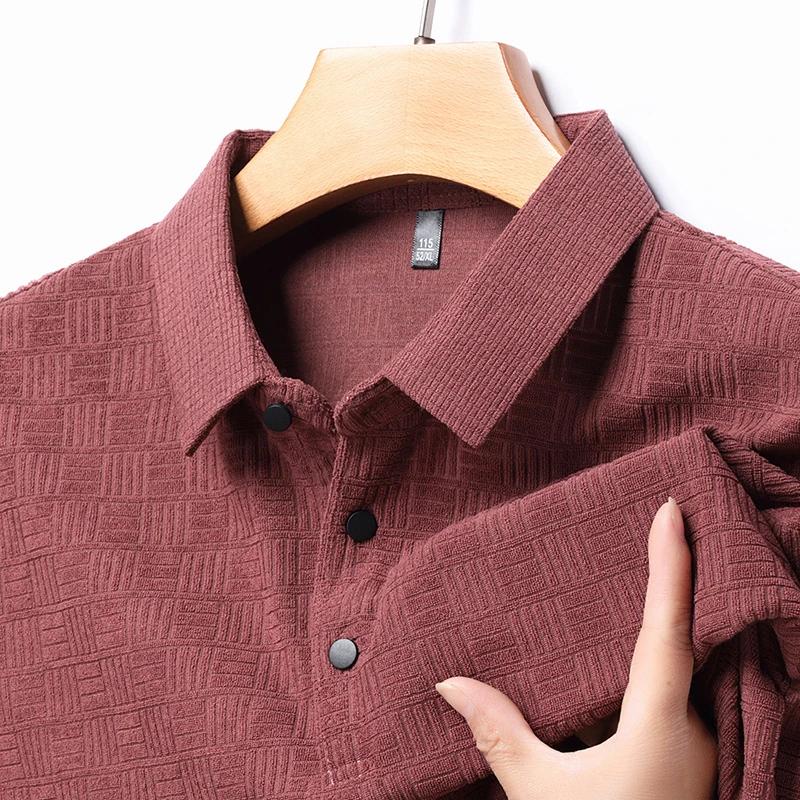 New Men'S Business Casual Long Sleeved Shirt Solid Color Polo Shirt Fashionable Breathable Comfortable Versatile Top