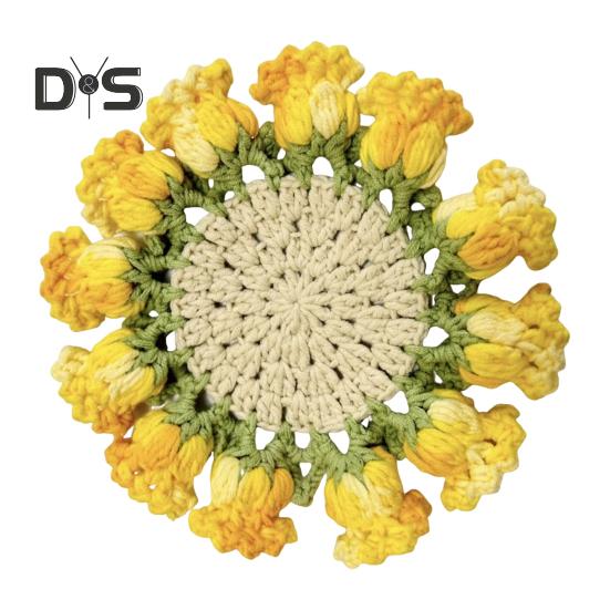 Gehäkelter Rosenstrauß-Untersetzer, hitzebeständig, DIY, handgefertigt, strickend, Blumen, Kaffeetasse, Tassenmatte, Küchenarbeitsplatte, Tisch, Schreibtisch-Dekoration