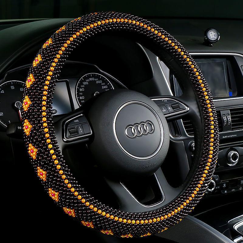 Golden Bead Wooden Bead Series Handwoven Non-slip Steering Wheel Cover