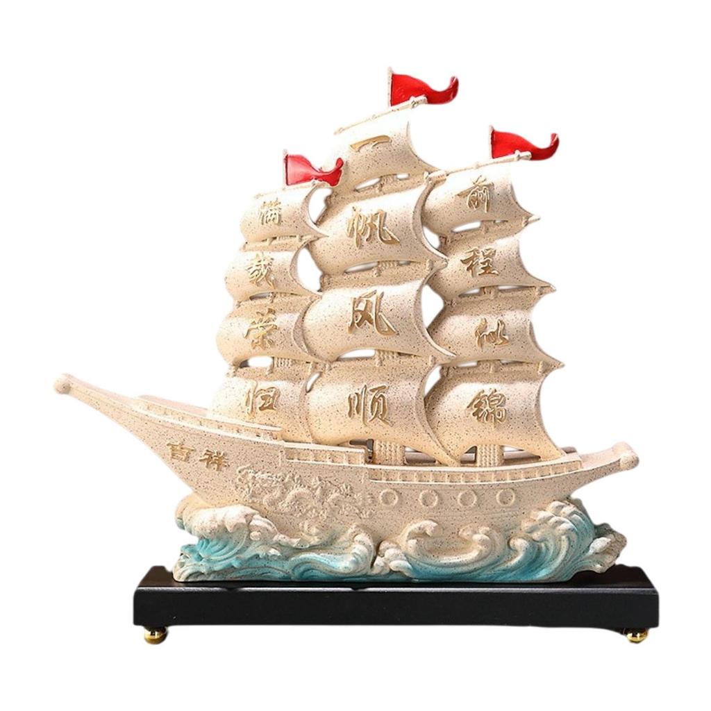 Chinese Sailboat Statue Fine Craftsmanship Decorative Artwork Feng Shui Ornament for Bedroom Table Living Room Study Office