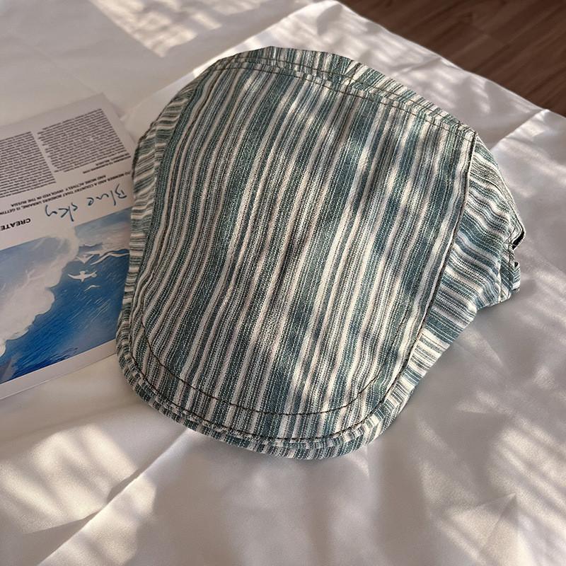 

Summer Vintage Striped Cotton Cap With Adjustable Fit For Casual Wear BlueGreen